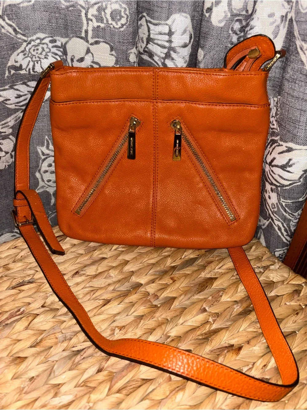 Michael Kors Orange Leather Crossbody with Dual Zip Front